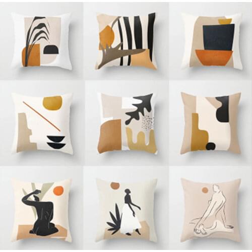 Morandi Polyester Blend Sofa Throw Pillow Cover Nordic Plant Pattern Cushion Cover For Living Room Decoration Pillow Cases 45*45