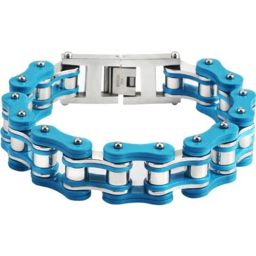 KEMI for Mens Blue colour Stainless Steel Link Chain Bracelets & Bangles Men Cuff Wristband Biker Customizable pattern Bracelet