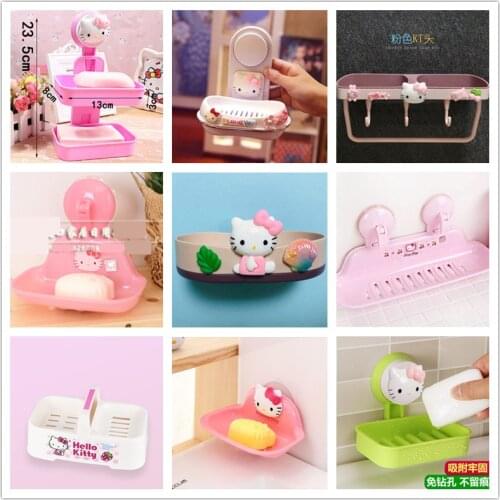 Soap dish sucker kitty Bathroom Dish Home Shower Travel Hiking Holder Container Soap Box Plastic Soap dish Dispenser Soap Rack