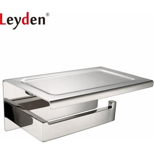 Leyden Toilet Paper Holder with Mobile Phone Storage Shelf Polished Chrome Stainless Steel Wall Mounted Bathroom Accessory