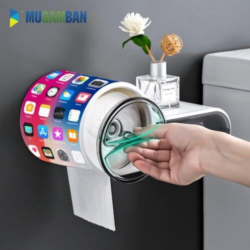 MUSAMBAN Bathroom Toilet Paper Holder Wall Mounted Roll Paper Storage Box Tissue Phone Storage Shelf Bathroom Accessories Set