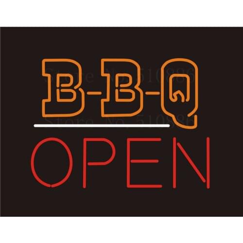 Custom NEON Sign Board BBQ Open Barbecue Glass Tube Beer Bar Club Pub Display Store Shop Light Signboard Signage Signs 17*14"