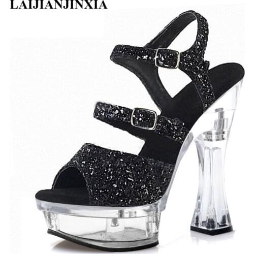 New 6 inch High heeled shoes Nightclub Pole dancing Shoes Sexy Fetish Mature stripper heels High heels Glitter Elegant Sandals