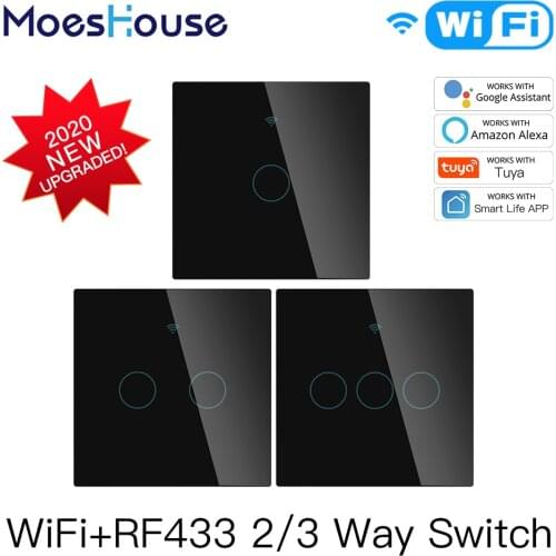 NEW Upgraded WiFi Smart RF433 Touch Switch 2/3 Way Smart Life/Tuya App Control,Alexa Google Home Voice Control 1/2/3 Gang
