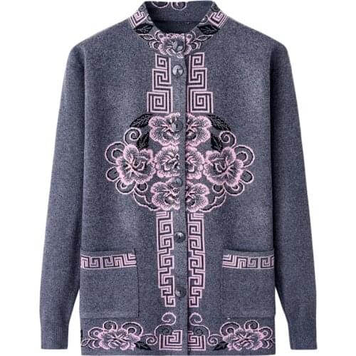 Autumn Winter Womens Sweater Middle-aged 2021Womens Knitt Cardigan Sweater Jacket Warm Mamma Oversize Single-breasted Sweater