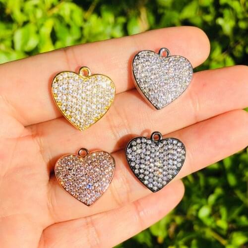 5pcs Heart Necklace Charm Cubic Zirconia Pave Gold Silver Plated Pendant for Women Jewelry Keychain Bracelet Bangle Accessory