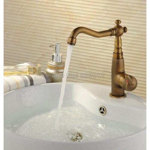 Kitchen Vessel Sink Sink / Bathroom Basin Deck Mounted Single Handle Single Hole Faucet Antique Brass Swivel Mixer Tap Wan018
