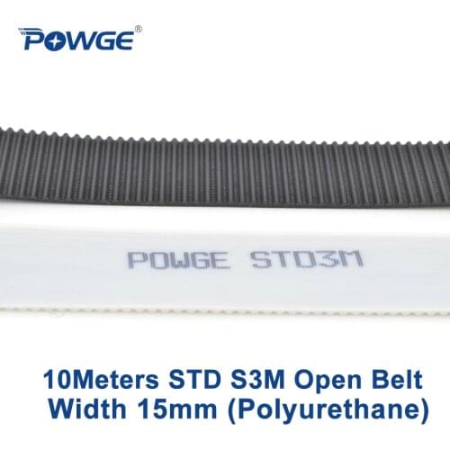 POWGE 10meters PU Arc STS STD S3M Open timing belt S3M-15mm Width 15mm Polyurethane steel 15STD3M Synchronous belt Laser CNC