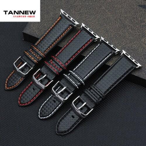 Carbon pattern strap 38mm 40mm 42mm 44mm handmade leather watchband for Apple Watch iWatch 4/3/2/5/1 bands