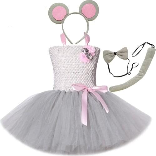 Christmas Mouse Tutu Dress Gray Pink Knee Length Birthday Party Cartoon Tutu Dresses Purim Day Pet Costume For Kids Halloween