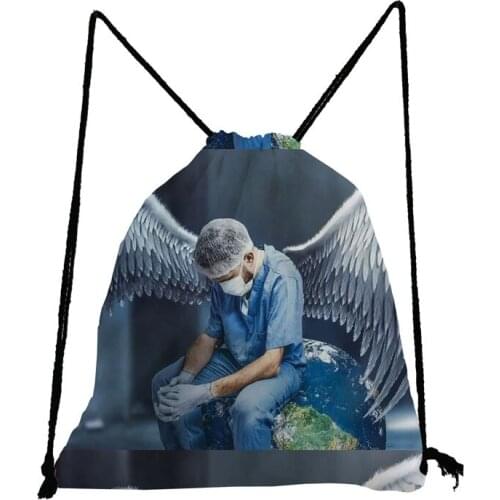 Nurse Angel With Wings Printed Backpack Preppy Style Softback Bag Unisex Drawstring Bags Portable Fashion Shoe Bag for School