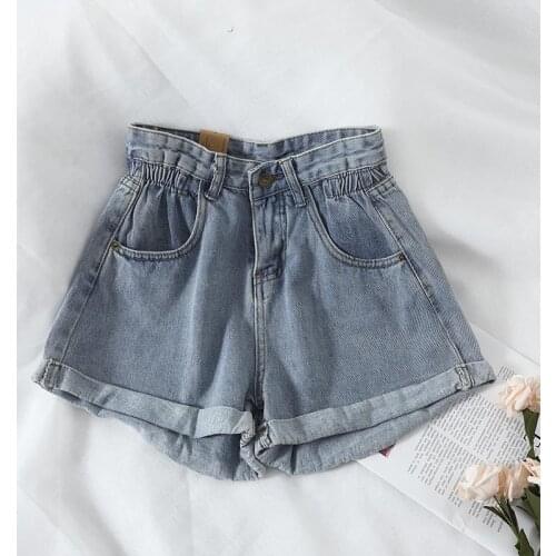 Wide-Leg Short Jeans Womens Denim Shorts 2021 New High-Waist Shorts Women Casual Loose Ladies Fashion Large Size Elastic Waist