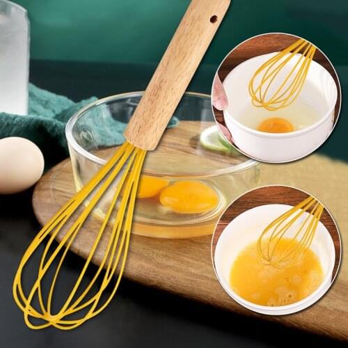 Silicone Whisk with Wooden Handle Manual Stirrer Kitchen Egg Whisk Wooden Cream Cake Mixer Baking Utensils
