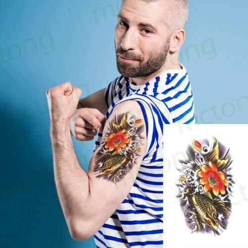 Tattoo Stickers Waterproof Long-lasting Men and Women Tattoo Applique Arm Lotus Fish Color English Letter Tattoo