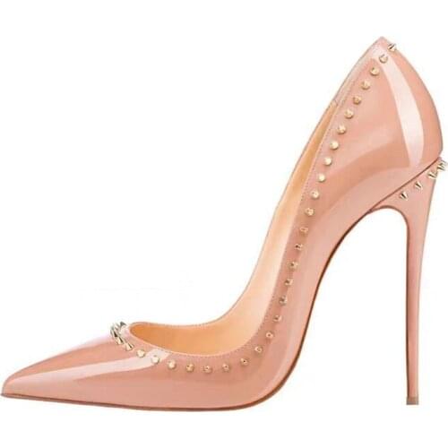 Red Bottom Shoes Fashion Spikes Women Sexy Pumps Summer Rivet Stilettos Evening Dress Heels Genuine Leather Wedding Party Pumps