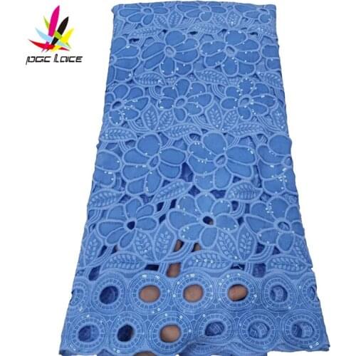 Sequin Tulle French Lace Fabric Chiffon Blue Color Embroidered Leaves Flower Pattern African Nigerian Latest Design Latest