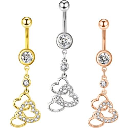Heart Crystal Belly Button Rings Navel Ring Zircon Dangle Body Belly Piercing Jewelry for Women Beach Belly Navel Ring