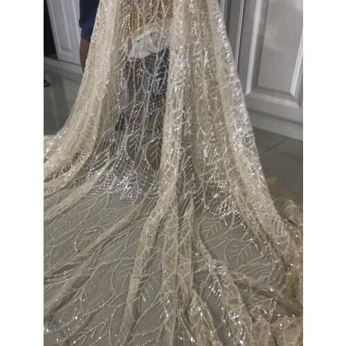 Embroidery tulle mesh lace fabric new style with BEADS good quality SYJ-20683 for wedding dress