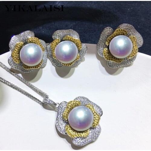 YIKALAISI 925 Sterling Silver Set Jewelry For Women 11-12mm Big Oblate Natural Freshwater Pearl Set New Arrivals Wholesales