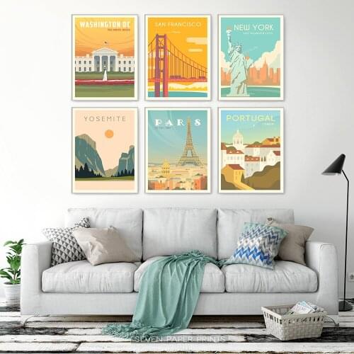 Yosemite New York Washington France Portugal Paris San Francisco Poster Poster Prints Nordic Style Wall Art Picture Home Decor
