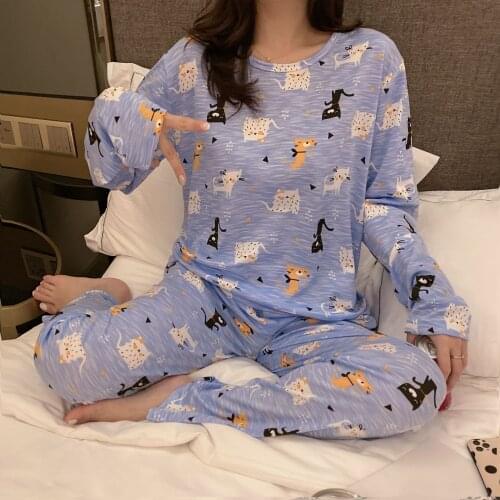 Ladies pajamas the spring and autumn period and the summer long sleeve pajamas lady suit students outside big yards cute loose