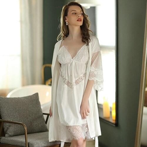 Women Robes Sets Solid Kimono 2pcs Robe Fashion Bathrobe Sleepwear Peignoir Wedding Robes Bridesmaid Robes H221