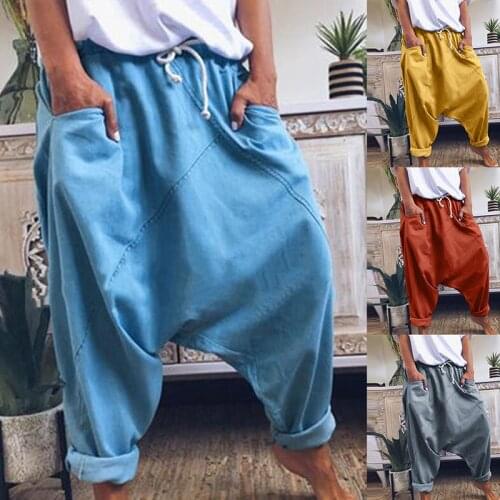 Nowsaa Women Harem Pants Trousers Boho Mid Waist Pants Women Solid Check Pants Baggy Wide Leg Casual Capris 2021 Punk Gothic