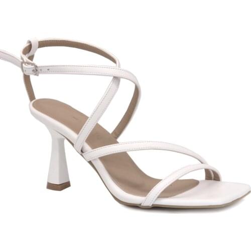 Gedikpasalı Bno 846 White 2021 Summer Ladies Shoes Evening Party Pencil Heel Cross Banded Hem Elegant Dresses Business Classic Daily