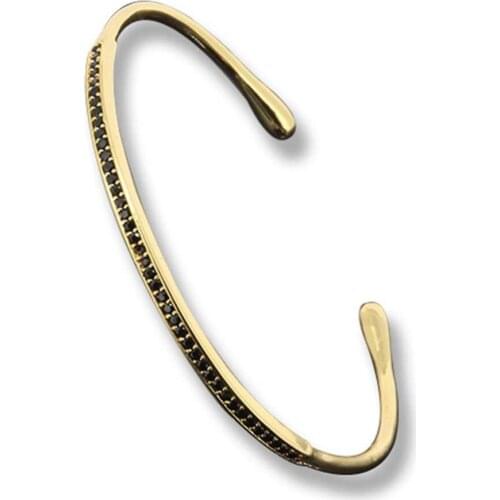 Famous Brand Anil Arjanda Women Bangles Micro Pave Black CZ & 24k Gold Cuff Bangles Open Bangle Bracelets For Men