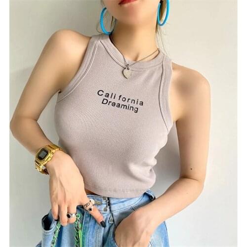 Letter sling vest women summer outer wear high waist short sleeveless sleeveless t-shirt womens inner base coat