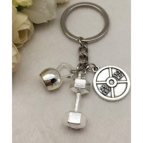 1Pcs WEIGHTLIFTING NECKLACE - Dumbbell Charm Keychain Kettlebell Crossfit Jewelry Gym