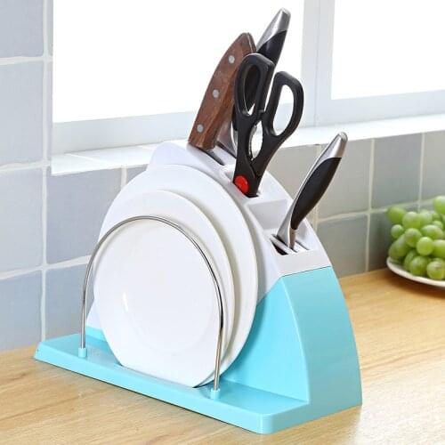 1PC RANDOM Knife Block Holder Plastic Storage Rack Tool Turret Plug Shelf Drainer Box Organizer Stand for Knives Forks OK 0584