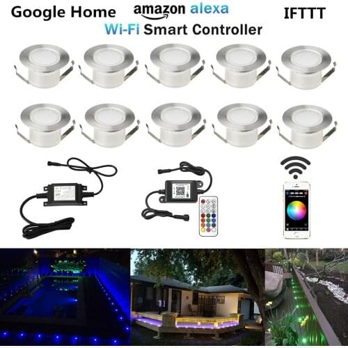 10PCS/lot WIFI Smart Home 45mm 12V RGB Yard LED Deck Rail Stair Soffit Step Lights for Alexa Echo Google Home IFTTT Phone App