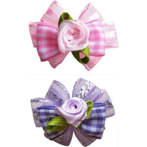 100 pcs Pet Hair Accessories Valentines Day Lace Rose Pet Bowknot Dog Bows Pet Hair Rubber Bands Pet Grooming Products