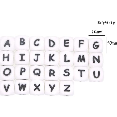 Kovict 10mm 100pcs Silicone letters Beads Baby Teether Beads For Personalized Name DIY rodent Chewing Alphabet Bead