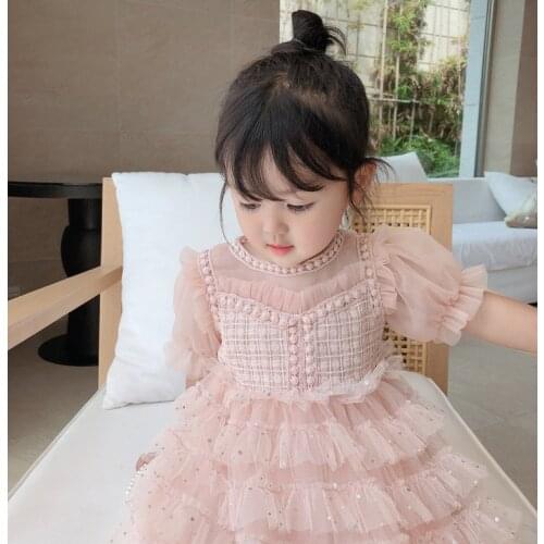 2021 New Girls Boutique Lace Dress for Kids Shiny Flower Girl Dresses for Weddings Sequins Toddler Birthday Layers Cake Clothing
