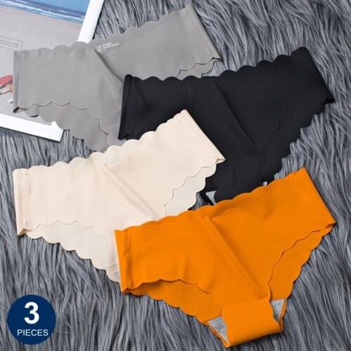 3 Pcs Sexy Women Panties Ice Silk Briefs Seamless Ladies Ruffle Cotton Crotch Underwear Japanese Girls Lingerie