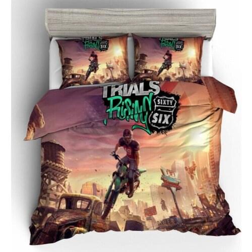 3D Design Digital Printing Bedding Set Duvet Cover Pillowcase Dropshipping Gifts for Children Motorcycle stunt Trials Rising