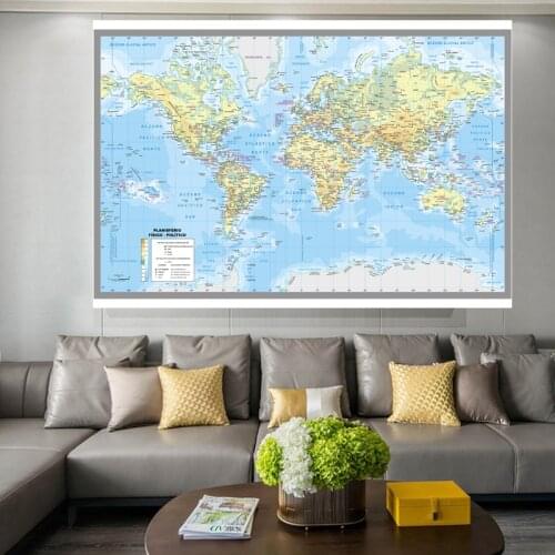 5*3feet Large Spanish City Map of The World Non-woven World Map Poster Decoration Premium Personalized Wall Sticker Poster