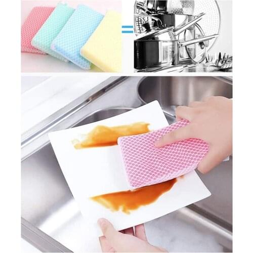 5Pcs/Bag Household Cleaning Tools Cleaning Brushes Dishwashing Sponges Kitchen Dishwashing Solid Color Brushes