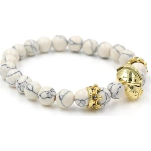 8mm yh2 gold silver micro pave cz zircon cubic zirconia elastic adjusted Charm bead Bracelet white Howlite agate Onyx Bangles