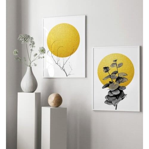 Abstract Yellow Leaf Sun Landscape Pictures Nordic Canvas Painting Wall Art Modular Poster For Living Room Modern Home Decor