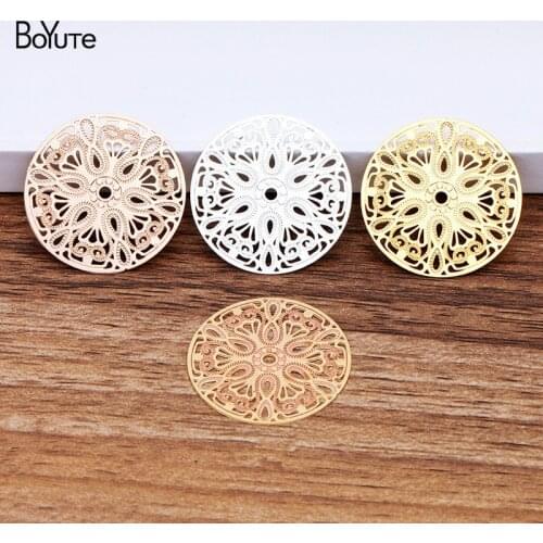 BoYuTe (50 Pieces/Lot) 28MM Metal Brass Hollow out Round Corrosion Flower Sheet Diy Hand Made Jewelry Making Accessories