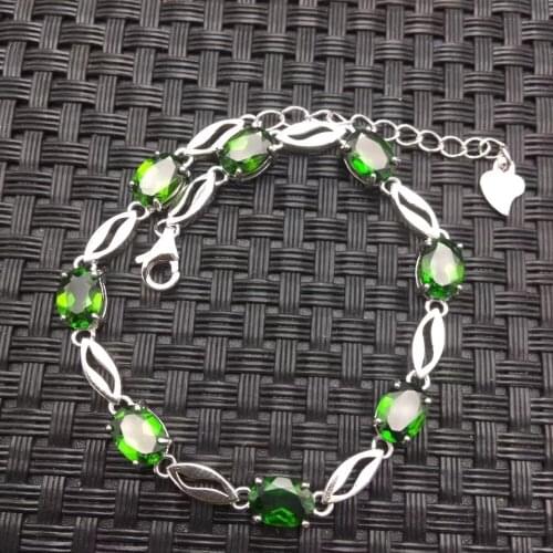 Natural green diopside Bracelet Natural gemstone Elegant leave Bracelet 925 silver Fashion Female girl party office Jewelery
