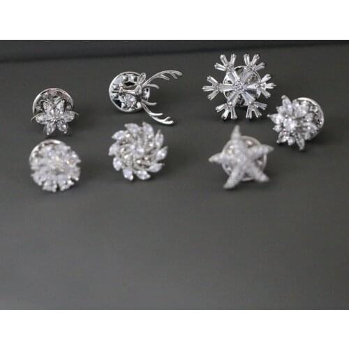 Mix Kinds Cute Small Silver Color Zircon Flower Snowflake Shape Brooch Pin Fashion Scarf Clip Anti-glare Clothes Accessories