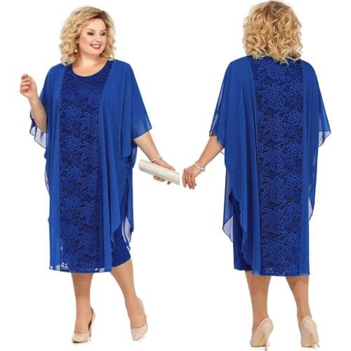 Elegant Lace Mother Of The Bride Dresses 2021 Tea Length Plus Size Royal Blue Wedding Evening Dress vestido de fiesta de