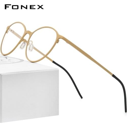 FONEX Pure Titanium Glasses Frames for Women Retro Round Prescription Eyeglasses Men 2020 New Vintage Optical Eyewear 8525