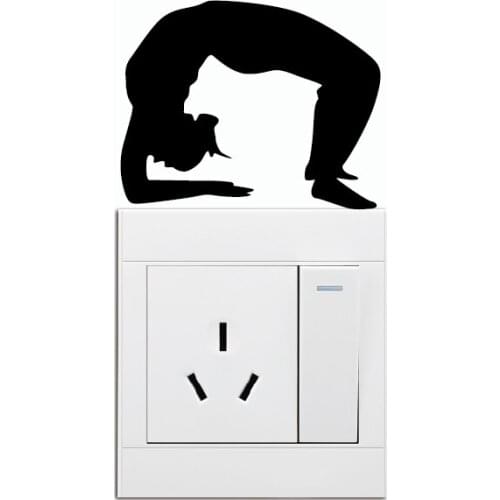KG-193 Fitness Girl Stretching Backwards On Light Switch Sticker Silhouette Vinyl Wall Home Wallpaper