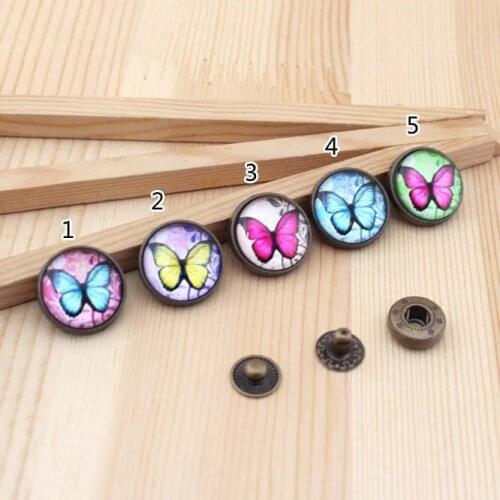Butterfly series 18MM Round antique brass Snap button DIY Handmade cloth art Bag accessories 5pcs/lot