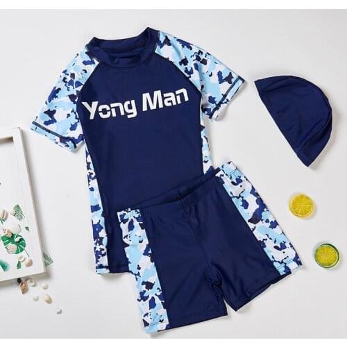 4-15 Years Boys Swim Suits 2 Piece Swim Wear Sets Children Swimming Shirt Childrens Swimwear Big Boys Split Blue Baby Swimsuit